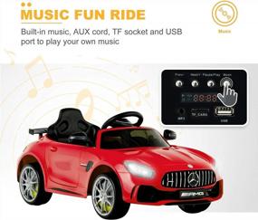 img 1 attached to Электрический Mercedes Benz AMG GTR для детей с дистанционным управлением, светодиодными фонарями, подвеской, музыкой, звуковым сигналом, TF-картой, USB-портом, портативной ручкой - работает от батареи и доступен в красном цвете от Uenjoy