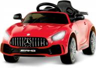 electric ride-on mercedes benz amg gtr for kids with remote control, led lights, suspension, music, horn, tf card, usb port, portable handle - battery powered and available in red from uenjoy logo