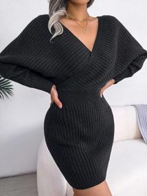 img 2 attached to FEOYA Women'S Ribbed Tight Wrap Sweater Mini Knit Dress With Batwing Sleeves - Perfect For Autumn And Winter