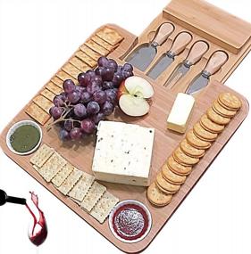 img 4 attached to Bamboo Cheese Board With Cutlery Set: The Perfect Gift For Any Occasion!