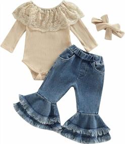 img 4 attached to Adorable Baby Girl'S Polka Dot Top And Ripped Jeans Outfit With Headband