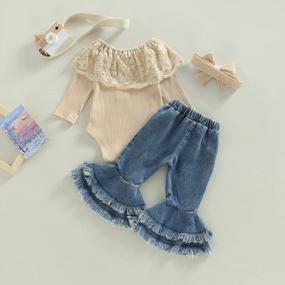 img 3 attached to Adorable Baby Girl'S Polka Dot Top And Ripped Jeans Outfit With Headband