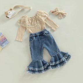 img 2 attached to Adorable Baby Girl'S Polka Dot Top And Ripped Jeans Outfit With Headband