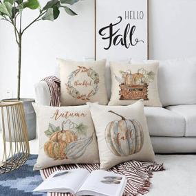 img 1 attached to Set Of 4 Fall Pillow Covers 18 X 18 Inch - Pumpkin Wreath & Blessed Thanksgiving Designs - Autumn Harvest Home Decorative Cushion Case For Sofa, Couch & Outdoor Use.