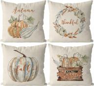 set of 4 fall pillow covers 18 x 18 inch - pumpkin wreath & blessed thanksgiving designs - autumn harvest home decorative cushion case for sofa, couch & outdoor use. logo