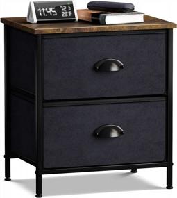 img 4 attached to 🛏️ Steel Frame Nightstand with 2 Drawers, Wood Top, Easy Pull Fabric Bins – Ideal Bedside Furniture & End Table Dresser for Bedroom Accessories, Home, Office, Dorm