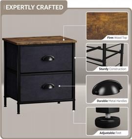 img 1 attached to 🛏️ Steel Frame Nightstand with 2 Drawers, Wood Top, Easy Pull Fabric Bins – Ideal Bedside Furniture & End Table Dresser for Bedroom Accessories, Home, Office, Dorm