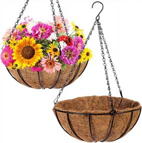 img 4 attached to 12 Inch Metal Hanging Planter Basket 2 Pack - Coir Liner, Chain & Porch Decor Flower Pots