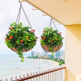 img 3 attached to 12 Inch Metal Hanging Planter Basket 2 Pack - Coir Liner, Chain & Porch Decor Flower Pots