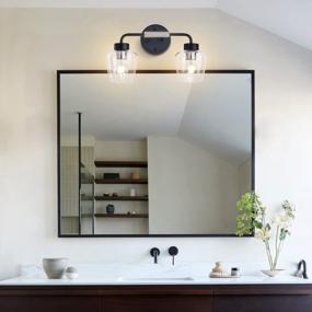 img 3 attached to Industrial Clear Glass Bathroom Vanity Light With Brushed Nickel Accent And Matte Black Fixture - Perfect For Mirror And Powder Room Decor By TeHenoo