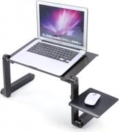 aluminum portable laptop stand with mouse pad - desk adjustable riser for bed sofa couch office home - foldable standing ergonomic lap desk, black logo