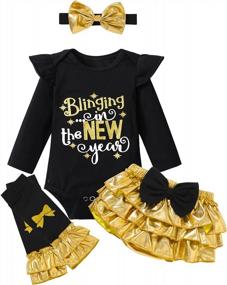 img 4 attached to 2023 DONWEN New Year'S Baby Girl Outfit: Bling Ruffle Romper + Tutu Skirt + Leg Warmers + Headband 4Pcs Set