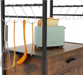 img 2 attached to Тележка для кухонного острова на колесах с 8 крючками, ящиком, шкафом и открытой полкой - Тележка на колесиках для кухни-столовой - Rustic Brown от USIKEY