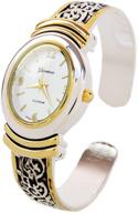 🌸 classy 2tone western style decorated oval face women's bangle cuff watch - timeless elegance at your wrist логотип