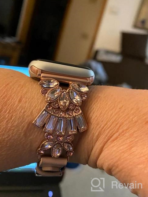 img 1 attached to Secbolt Band Compatible With Apple Watch Band 38Mm 40Mm 41Mm 42Mm 44Mm 45Mm IWatch Series 8/7/6/5/4/3/2/1, Top Grain Leather With Bling Crystal Diamonds Wristband Strap Accessories Women review by Adrianne Jimenez