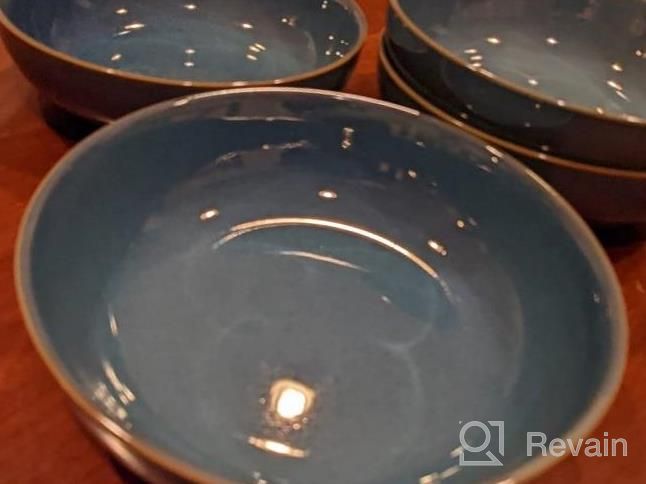 img 1 attached to Set Of 4 Selamica Ceramic Pasta Bowls, 30 Ounce Large Serving Bowls With Wide And Shallow Design, 8 Inch Porcelain Bowls In Ceylon Blue With Black Rim - Microwave And Dishwasher Safe review by Margaret Thornhill