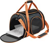 🐱 compact cat carrier with fleece pad - portable and foldable small pet carrier, enhanced safety features - cat bag carrier for medium cats, soft-sided design in vibrant orange logo