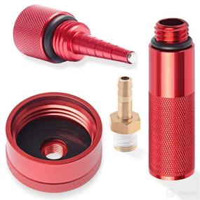 img 1 attached to 🔴 Premium Aluminum Gas Cap and Brass Hose Fitting for Honda EU Generators - Mess-Free Funnel and Magnetic Dipstick Included - Enhance Oil Changes with Ease (Red)