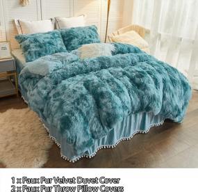 img 3 attached to LIFEREVO 3 Pieces Luxury Shaggy Faux Fur Duvet Cover Set Soft Fluffy Fuzzy Comforter Ombre Marble Print Furry Bedding,1 Plush Cover+2 Pillow Covers,Zipper Closure(Tie Dye Teal,Queen)