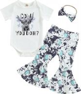 праздничный комплект из 2 предметов для маленьких девочек: комбинезон с короткими рукавами и расклешенные длинные штаны с цветочными и животными принтами - идеальная одежда для новорожденных логотип