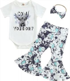img 4 attached to 2-Piece Festival Outfit For Baby Girls: Short-Sleeve Romper Top And Flared Long Pants Set With Floral And Animal Prints - Perfect Newborn Clothes