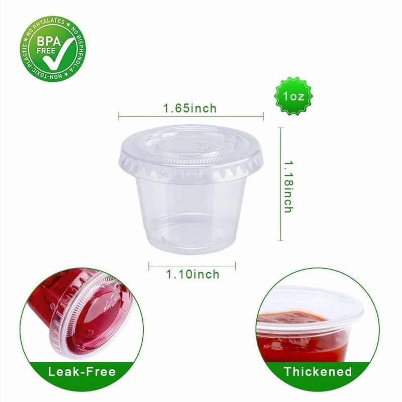 50 Pack] 1 Oz Leak Proof Plastic Condiment Souffle Containers with Attached  Lids - Plastic Disposable Portion Cup with Hinged Lid 