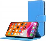 защитите свой iphone и храните все самое необходимое с помощью синего кожаного футляра snugg's для iphone 14 plus логотип