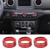 red aluminum alloy trim cover for 2018-2022 jeep wrangler jl jlu & 2020-2022 gladiators jt air conditioner switch knob logo