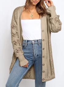 img 3 attached to 🧥 AlvaQ Open Front Long Cardigan for Women - Lightweight Lace Crochet, Casual Loose Button Down Sweater Knit Outwear