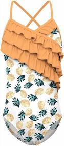 img 4 attached to Girls UPF 50+ One Piece Swimsuit Hawaiian Ruffle Bathing Suit Beach Surfing 4-10 Years