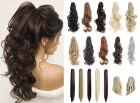 img 4 attached to Clip-In Hairpiece Ponytail Extension 18" 20" Curly Wavy Straight Light Blonde Mix Bleach Blonde For Women Jaw Long
