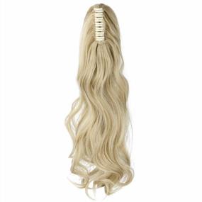 img 2 attached to Clip-In Hairpiece Ponytail Extension 18" 20" Curly Wavy Straight Light Blonde Mix Bleach Blonde For Women Jaw Long
