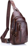 hebetag leather sling bag crossbody backpack for men women travel outdoor business casual shoulder chest bags day pack daypack brown логотип