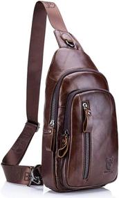 img 4 attached to Hebetag Leather Sling Bag Crossbody Backpack For Men Women Travel Outdoor Business Casual Shoulder Chest Bags Day Pack Daypack Brown