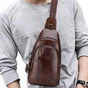 img 3 attached to Hebetag Leather Sling Bag Crossbody Backpack For Men Women Travel Outdoor Business Casual Shoulder Chest Bags Day Pack Daypack Brown