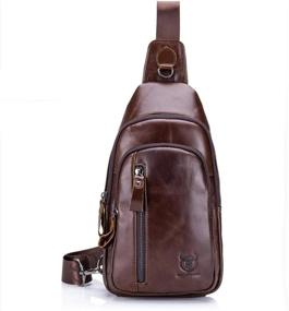 img 2 attached to Hebetag Leather Sling Bag Crossbody Backpack For Men Women Travel Outdoor Business Casual Shoulder Chest Bags Day Pack Daypack Brown