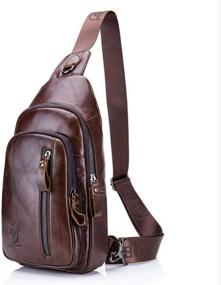 img 1 attached to Hebetag Leather Sling Bag Crossbody Backpack For Men Women Travel Outdoor Business Casual Shoulder Chest Bags Day Pack Daypack Brown