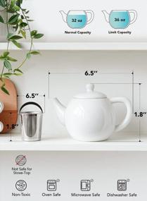img 3 attached to 32Oz White Porcelain Tea Pot With Stainless Steel Infuser And Lid - Perfect For Blooming & Loose Leaf Teas By LE TAUCI.