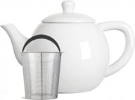 32oz white porcelain tea pot with stainless steel infuser and lid - perfect for blooming & loose leaf teas by le tauci. logo