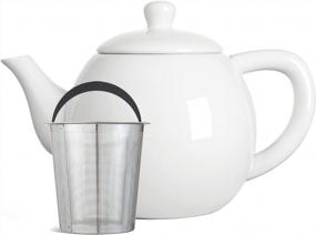 img 4 attached to 32Oz White Porcelain Tea Pot With Stainless Steel Infuser And Lid - Perfect For Blooming & Loose Leaf Teas By LE TAUCI.