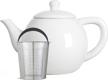 32oz white porcelain tea pot with stainless steel infuser and lid - perfect for blooming & loose leaf teas by le tauci. logo