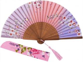 img 4 attached to Meifan китайский/японский классический ручной работы винтажный складной бамбуковый шелковый цветочный узор ручной веер MFN (PinkPurple)