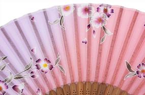 img 1 attached to Meifan китайский/японский классический ручной работы винтажный складной бамбуковый шелковый цветочный узор ручной веер MFN (PinkPurple)
