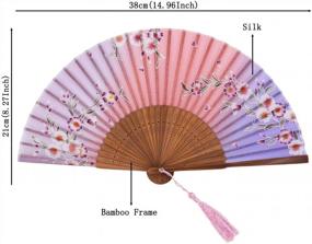 img 3 attached to Meifan Chinese/Japanses Classical Handmade Vintage Folding Bamboo Silk Flower Pattern Hand Fan MFN (PinkPurple)