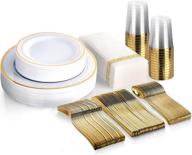 🌟 premium 175 piece gold dinnerware set - elegant disposable gold plates, silverware, cups, and napkins логотип