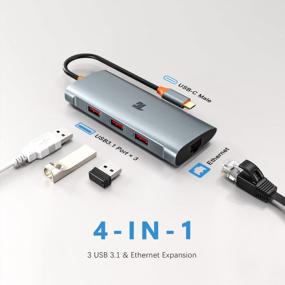 img 3 attached to 10Gbps SuperSpeed USB C Hub Adapter - 3 USB 3.1 & 1Gbps Ethernet For MacBook Pro/Air, IMac, IPad Pro And More Type C Devices