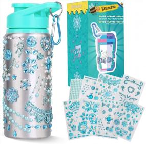 img 4 attached to Personalized Water Bottle Kit For Girls - DIY Art And Craft With Reusable BPA Free Kids Bottles, Glitter Gem Stickers & Rhinestones