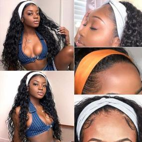 img 4 attached to Glueless Water Wave Headband Wig - 100% Human Hair, Easy To Wear, 150% Density, Brazilian Style, Ideal For Black Women - 16 Inch WaterWave Headband Wig