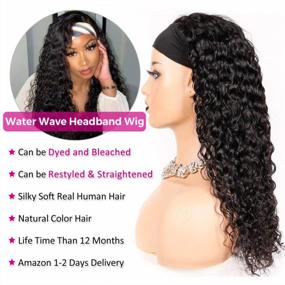 img 1 attached to Glueless Water Wave Headband Wig - 100% Human Hair, Easy To Wear, 150% Density, Brazilian Style, Ideal For Black Women - 16 Inch WaterWave Headband Wig