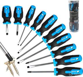 img 4 attached to 🧰 NEIKO 01378A Magnetic Screwdriver Set - 10 Piece Phillips & Flathead Kit, Heat Treated Chrome Vanadium Steel, Slotted Head Tip, Non-Slip Cushioned Handle Grips - Small Screwdriver Tool Kit